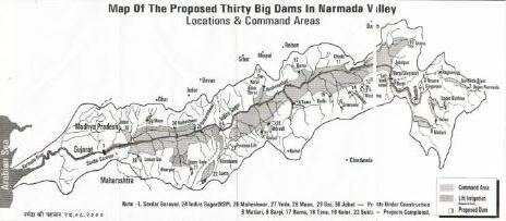 Map of dams planned on River Narmada